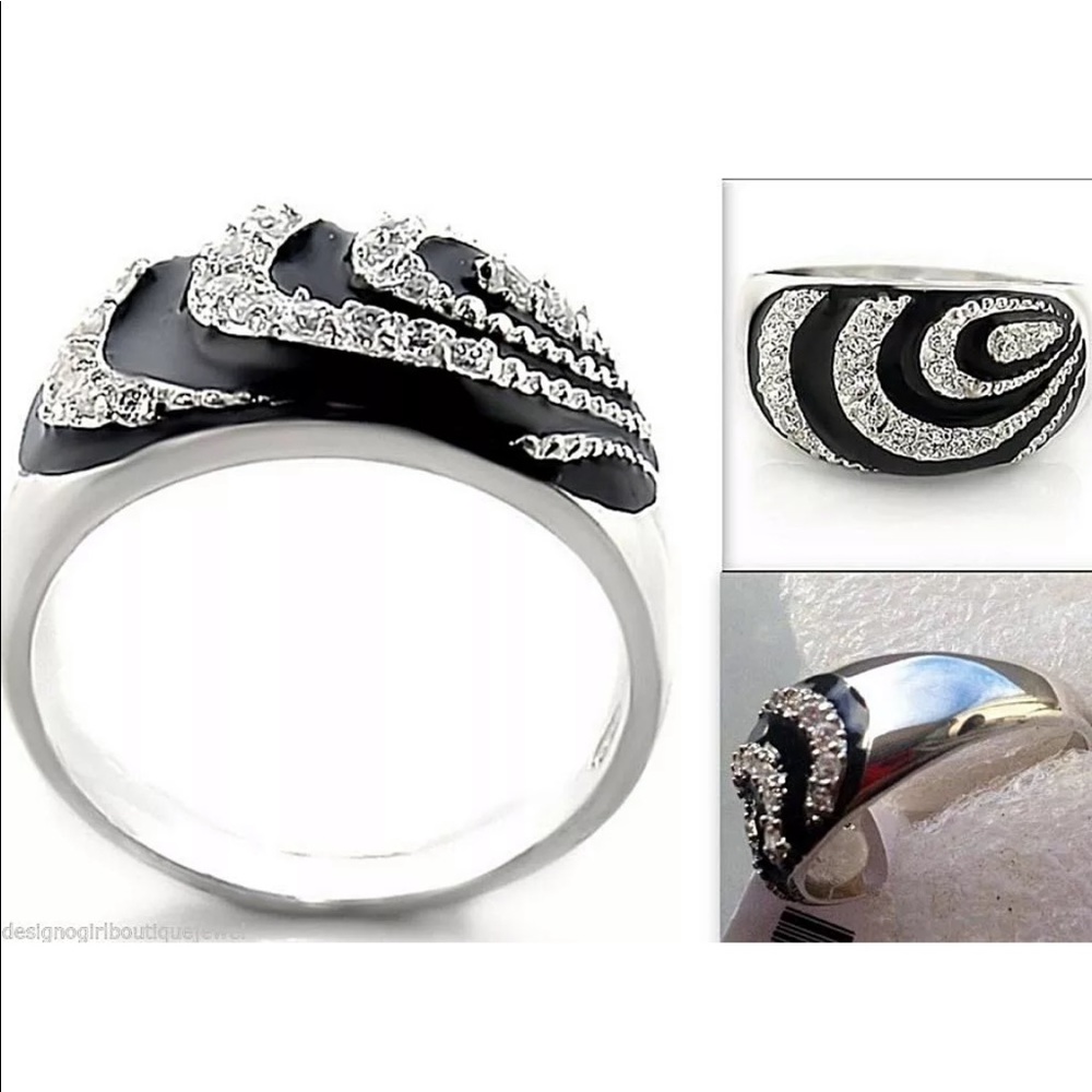 Bling Black Silver CZ Ring Rhodium PL